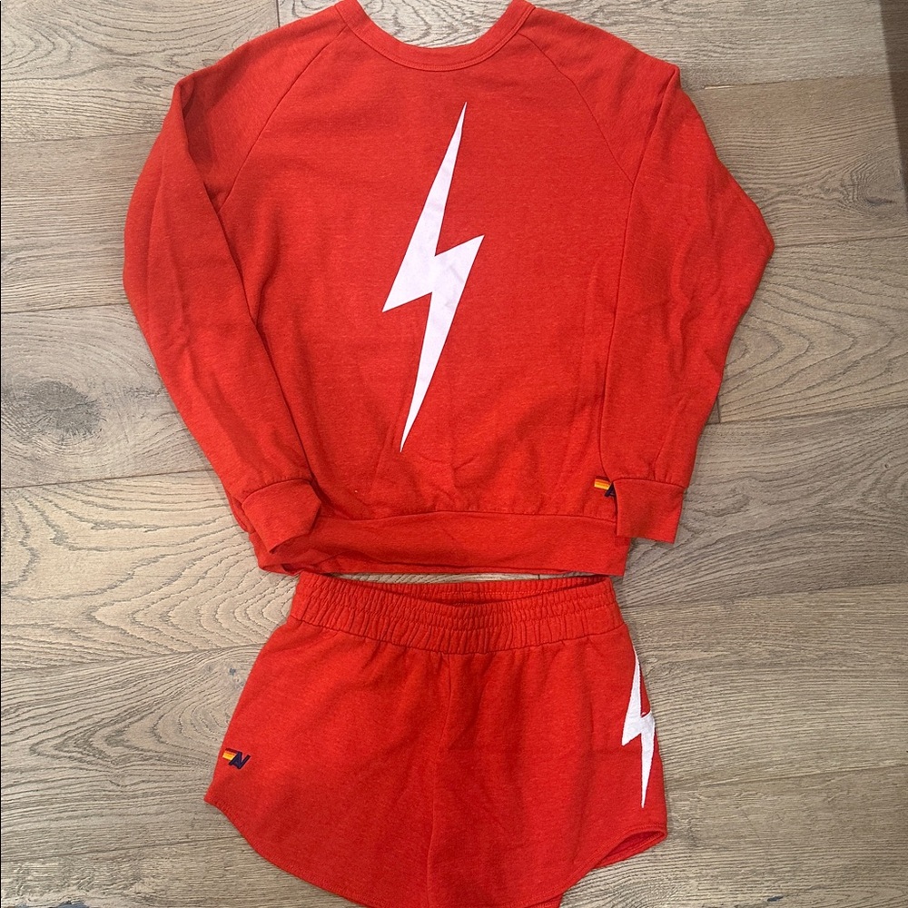 Aviator Nation Red lightening matching Set. Crewneck and Shorts